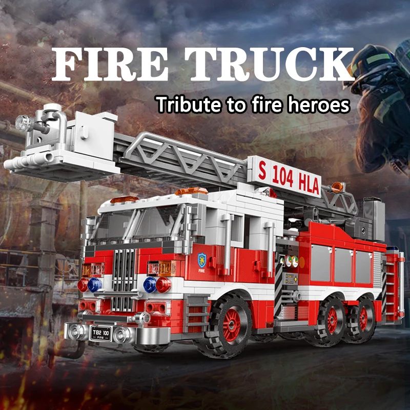 XINGBAO building blocks cloud ladder fire truck assembled toy building blocks car model children children\'s difficult and huge