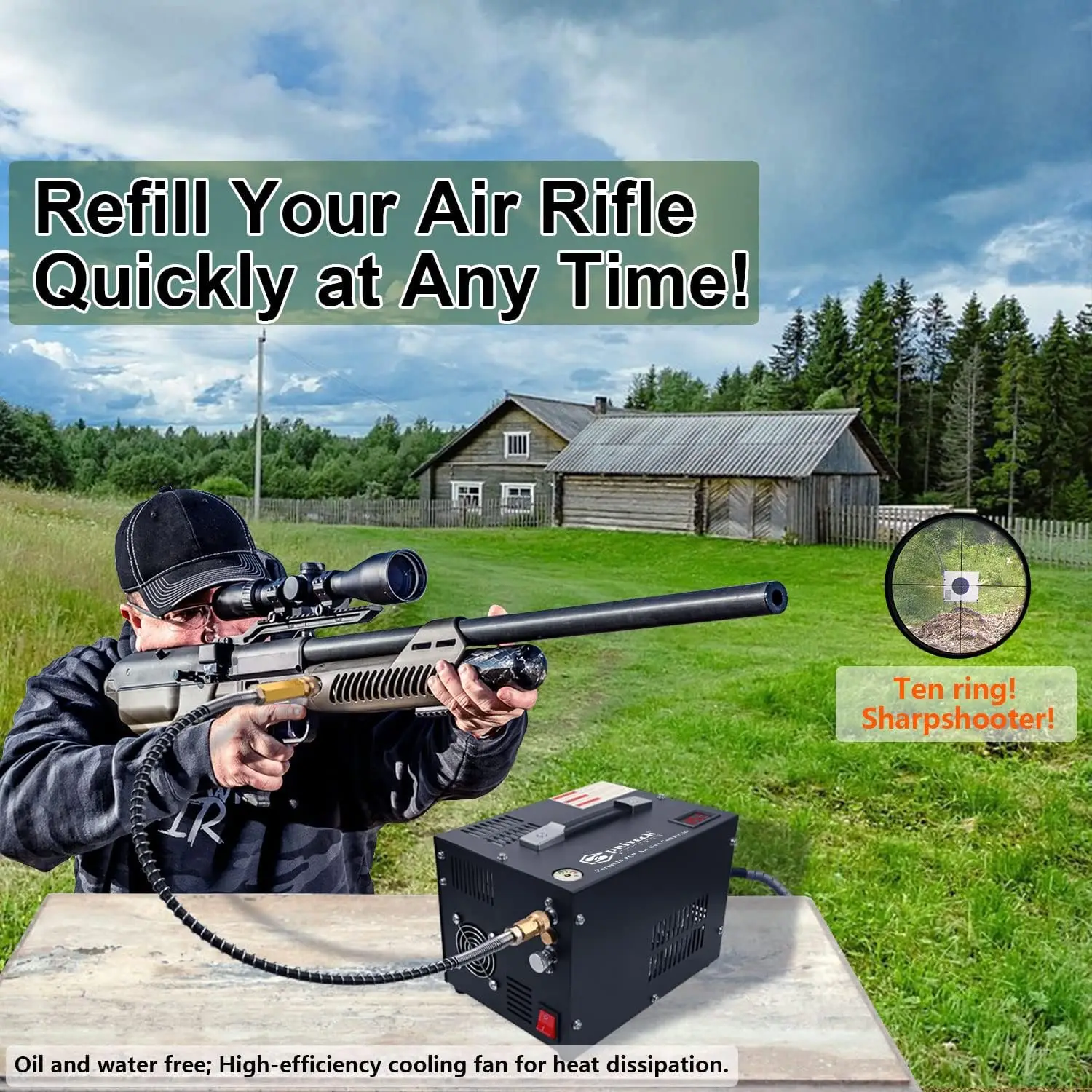 Built-in Power Converter,Portable ,Water/Oil-Free,PCP Rifle/Pistol and Paintball Tank Air Pump