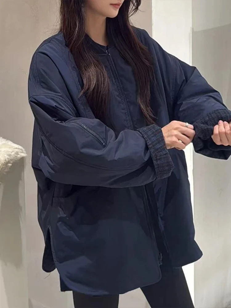 

Ретро-куртка в клетку с воротником-стойкой, женское свободное хлопковое пальто с длинными рукавами, простой стиль, осень-зима, новинка, повседневная верхняя одежда