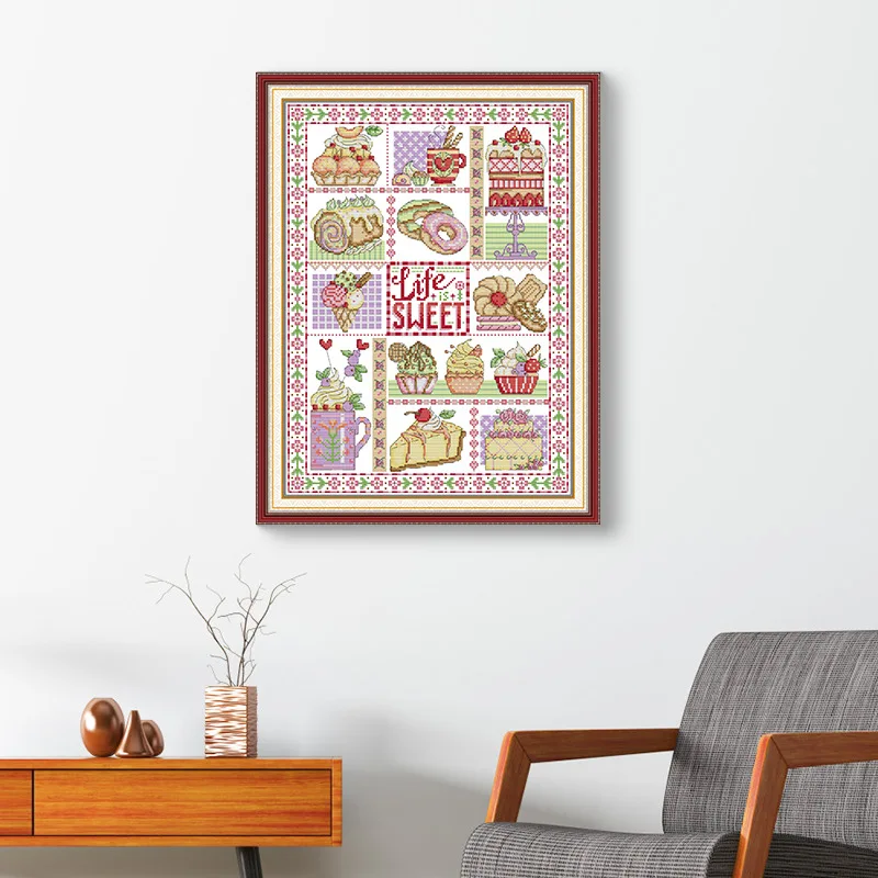 مجموعة غرز متقاطعة مطبوعة مسبقًا للطباعة عالية الوضوح من Soulgift، قماش عايدة 9CT/11CT/16CT مع خيوط DMC - حلويات #1