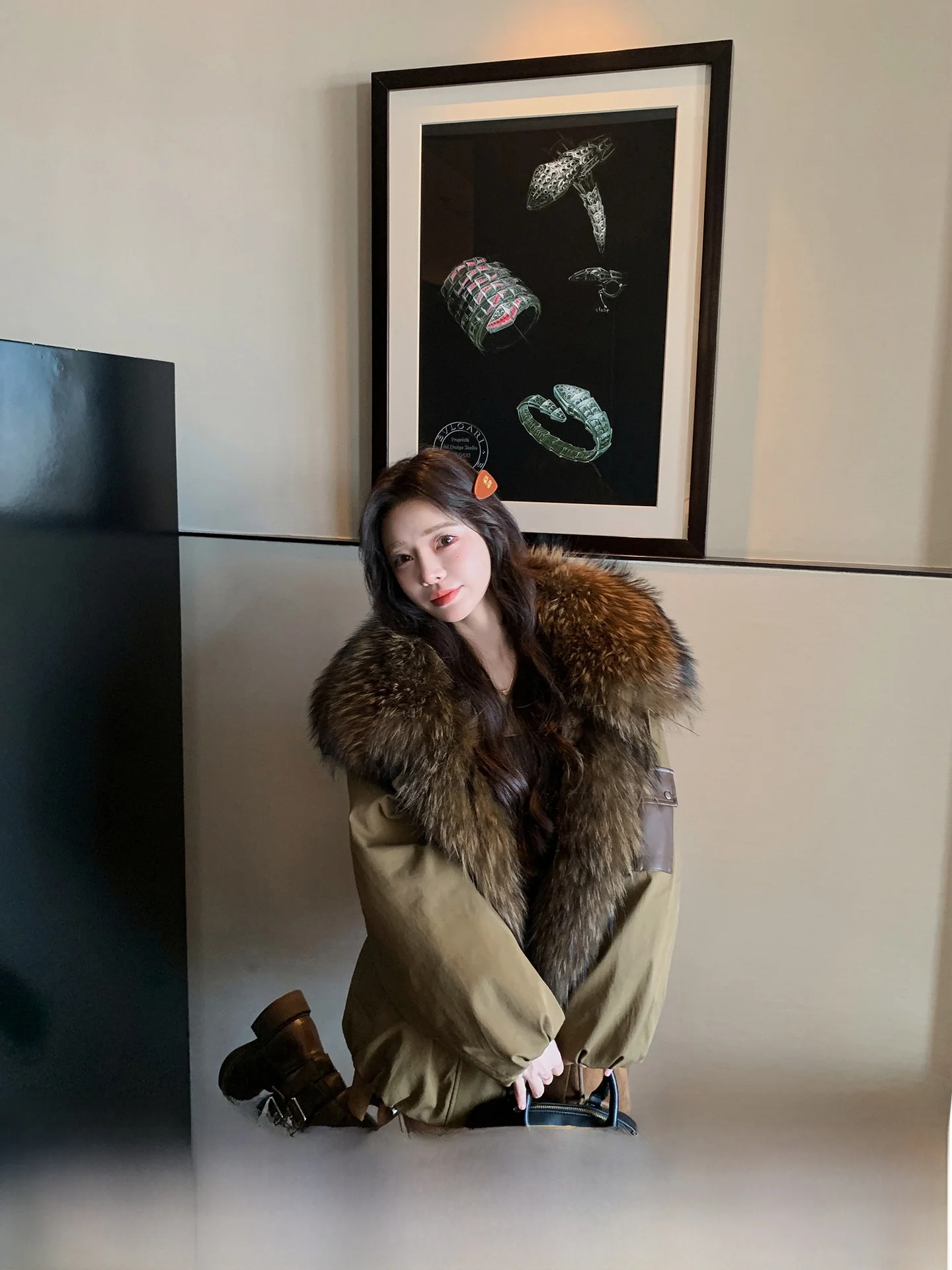 

Теплая женская зимняя парка Fene со съемной внутренней подкладкой, из натуральной кожи, с воротником из натурального меха, на молнии, длинная