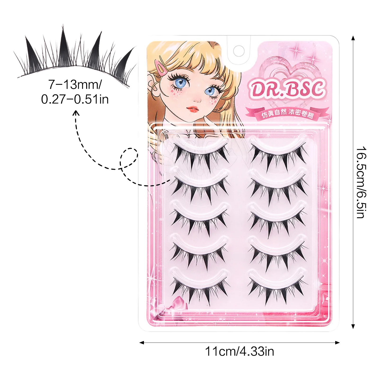 Cat Eyes Comic Fake Lashes Ultra Thin Band False Eyelashes 7-13mm Mixed Length Curl Natural Volume Fluffy Look For Daily Makeup