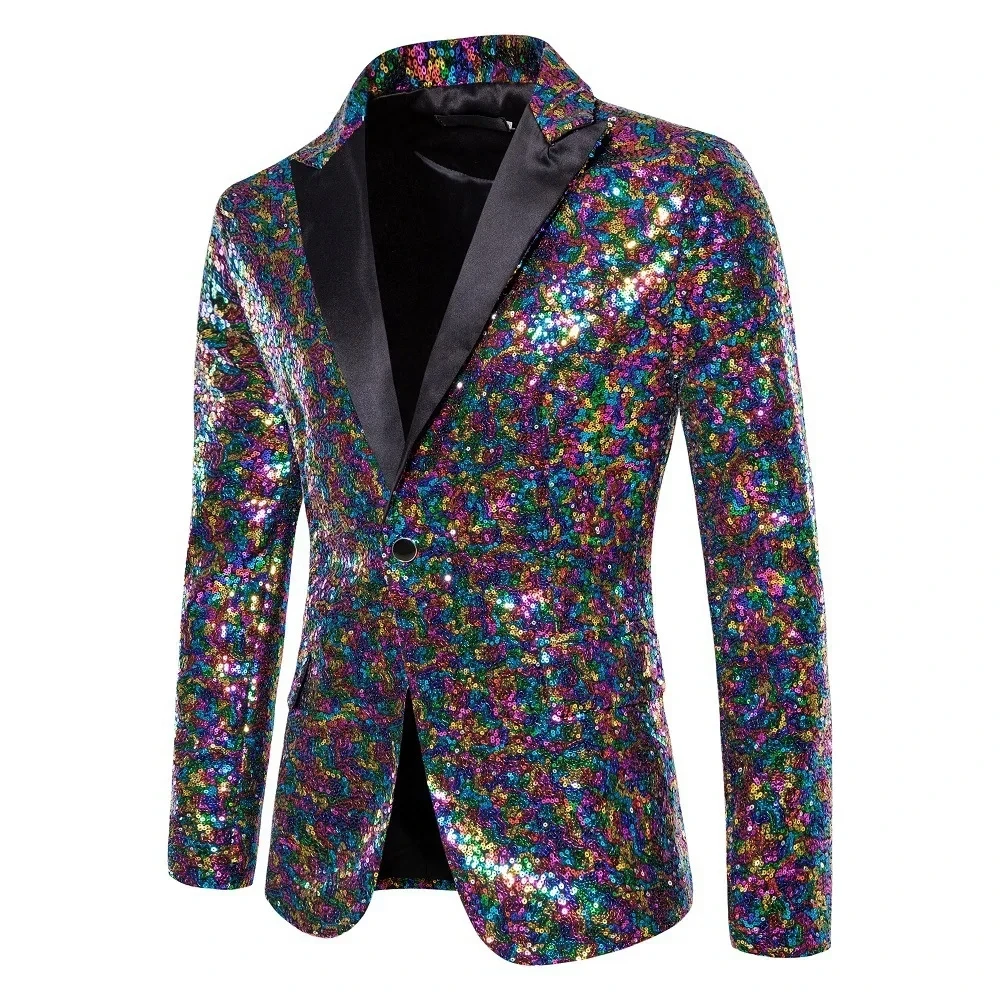 Purple Men\'s Shiny Sequins Blazer,Wedding Party Dress Coats,White Purple Red Green Silver Suit Jacket, European Size S-XXL