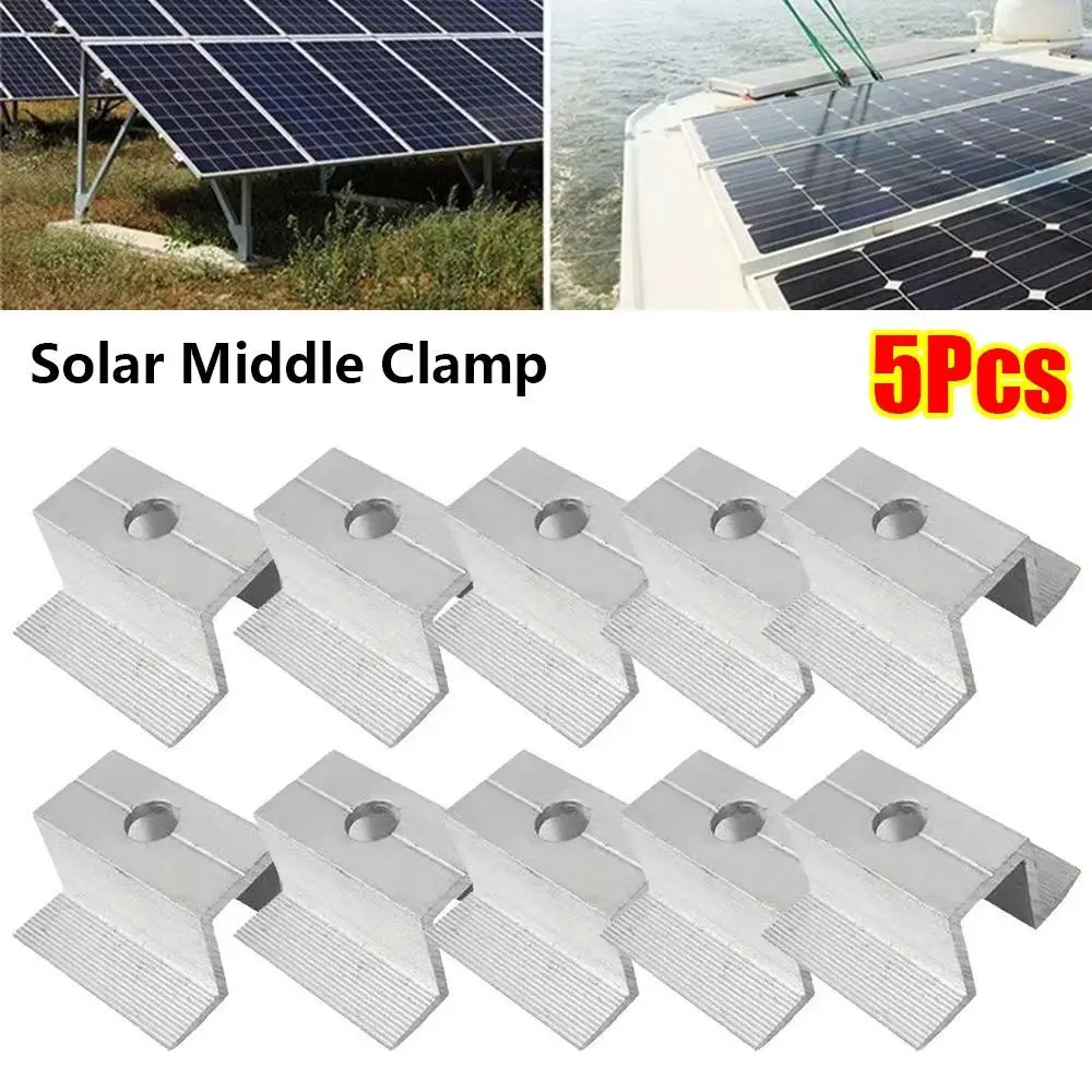 5Pcs 25-50mm Solar Middle Clamp Aluminum Alloy 3mm Thickness PV Middle Clamp Corrosion Resistant Silver Photovoltaic Bracket
