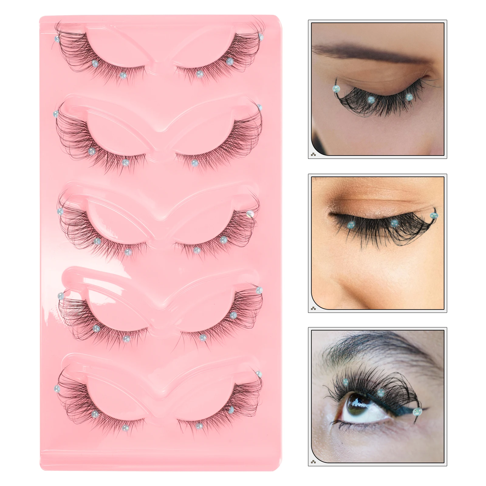 5Pairs False Eyelashes Plastic Rhinestone Decor Cosplay Makeup Stage Party Glitter Lashes Women Lashes Cluster Eyelash