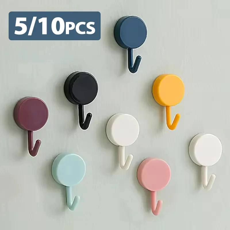 5-15pcs Self Adhesive Hook Strong Without Drilling Coat Bag Bathroom Door Kitchen Towel Hanger Hooks Home Storage Accessories