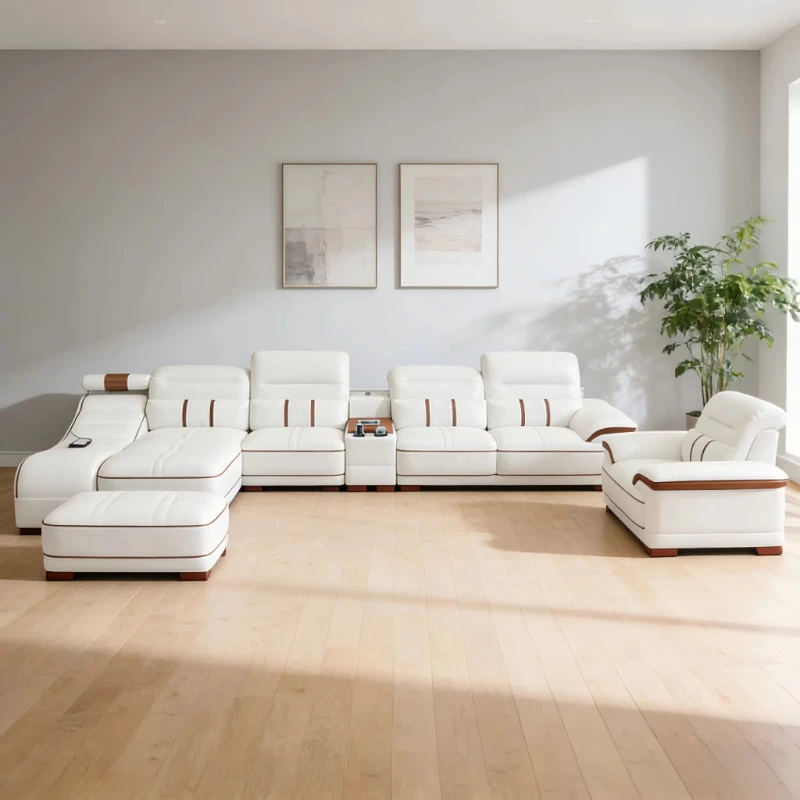

Italian light luxury combination sofa, leisure recliner source factory cream white smart