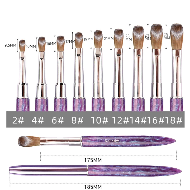 100% Kolinsky Acrylic Nail Brush with Purple Acrylic Handle for Acrylic Powder Nail Art Brush with Nail Technology