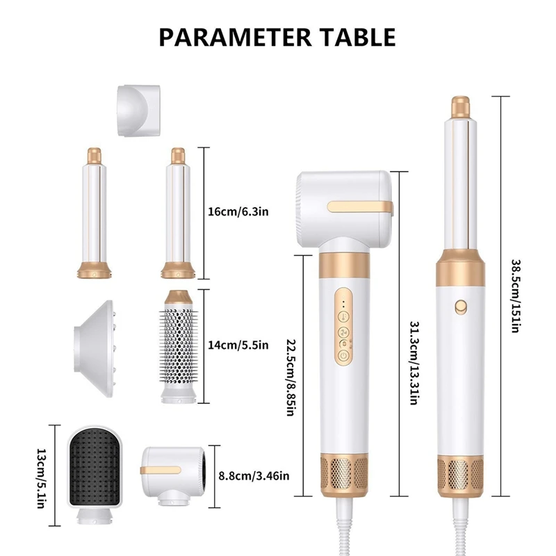 7 in 1 Multifunctional Styler Curler Automatic Curling Hair Dryer 1400W Powerful Hair Straightener Set US Plug-A13G