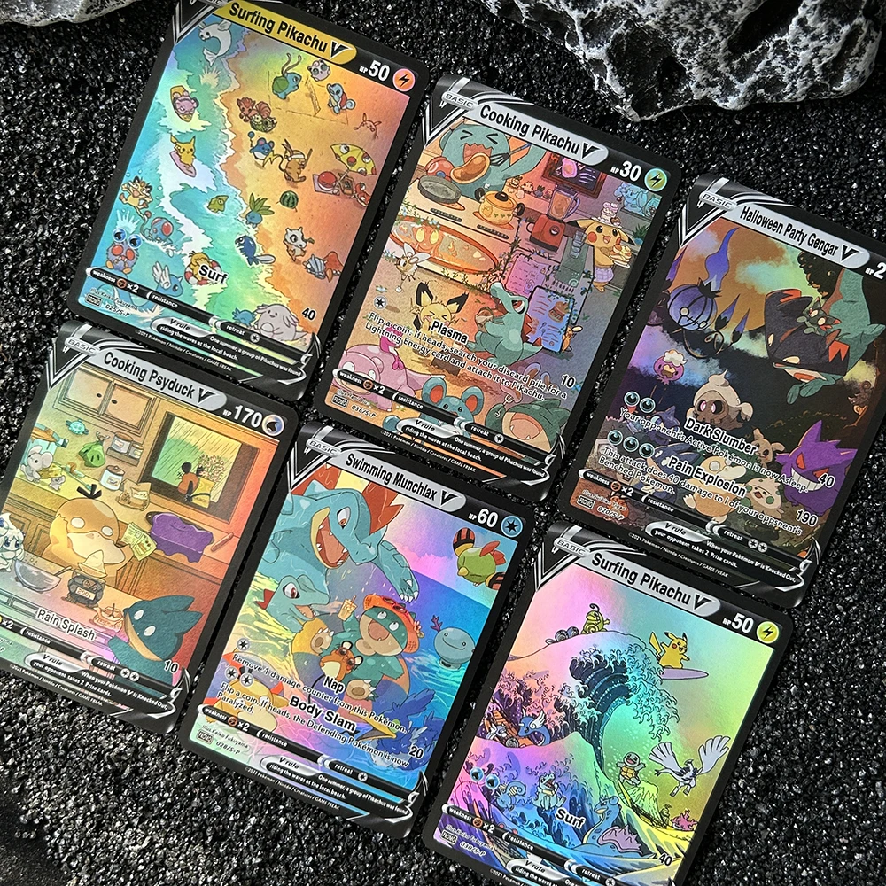 

6pcs Diy PTCG Gengar Totodile World Series Color Flash Cards Self Made Classic Game Anime Collection Cards Gifts