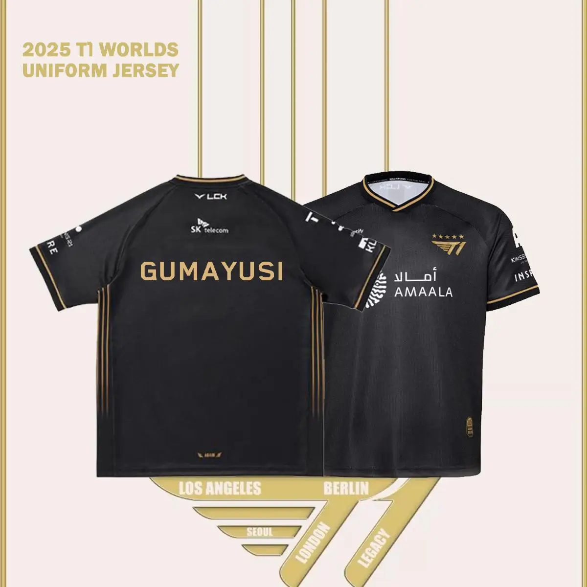2025年リーグ・オブ・レジェンド世界選手権 オールブラックチーム Tシャツ フェイカー ジャージ Tシャツ LOL eスポーツ LCK T1チーム 大きいサイズ トップ1