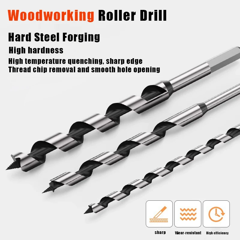 230mm Long High Carbon Steel Woodworking Drill Bits Hexagonal Handle Fried Dough Twist Wood Tapper Wood Door Lock Reaming Tool