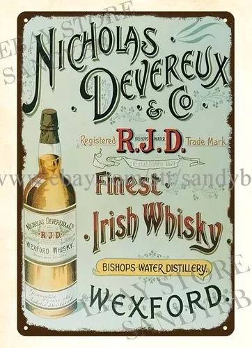Nicholas Devereux Finest Irish Whisky metal tin sign home kitchen art decor