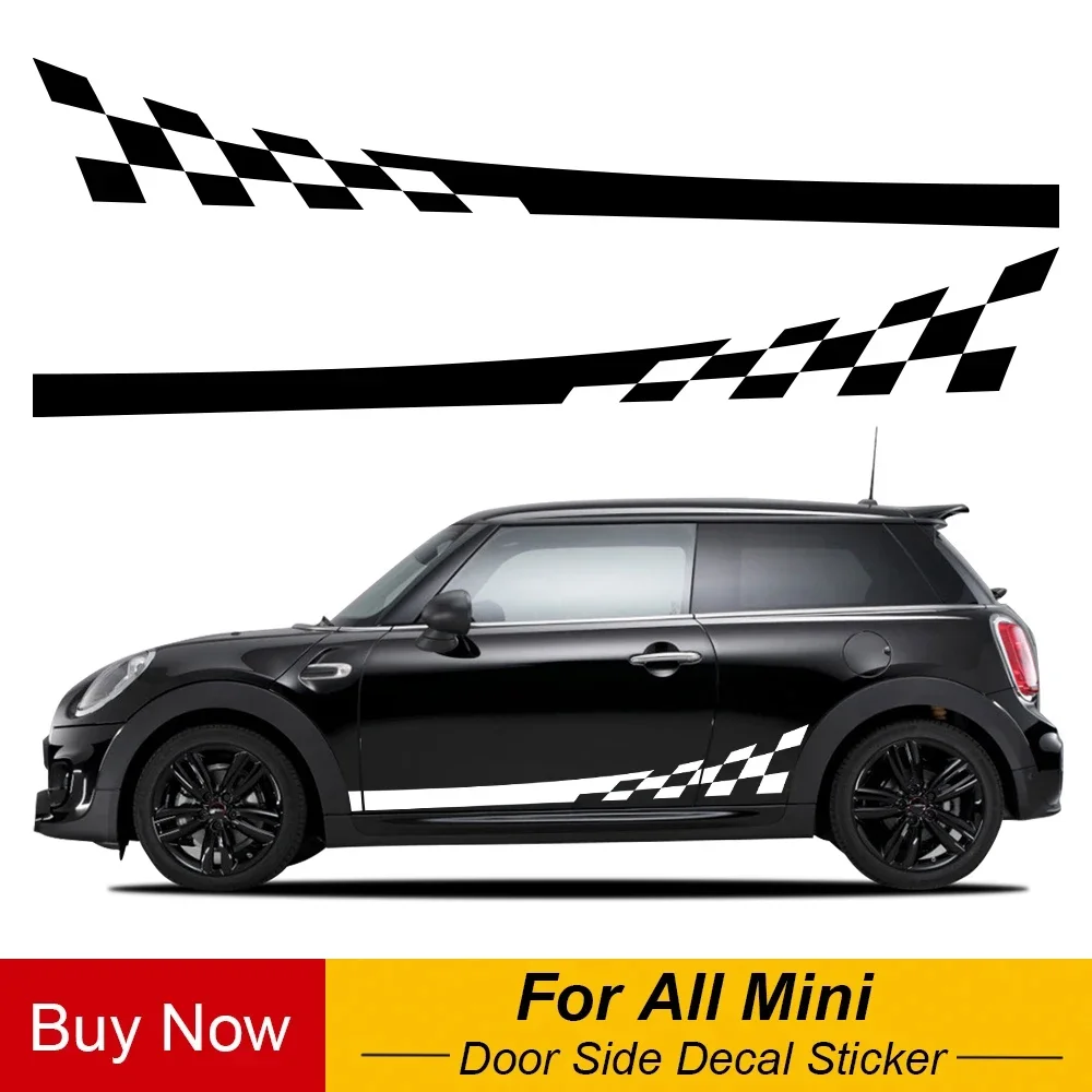

2Pcs Car Side Door Checkered Decal Stickers Trim For Mini Cooper S JCW R55 R56 R60 R61 F54 F55 F56 F60 Countryman Decoration