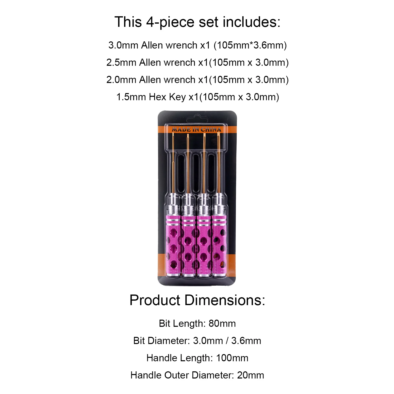 4PCS RC Hex Screwdriver Set 1.5mm 2.0mm 2.5mm 3.0mm HSS Titanium Plated Metric Allen Wrench Tools for RC Car Helicopter Drone