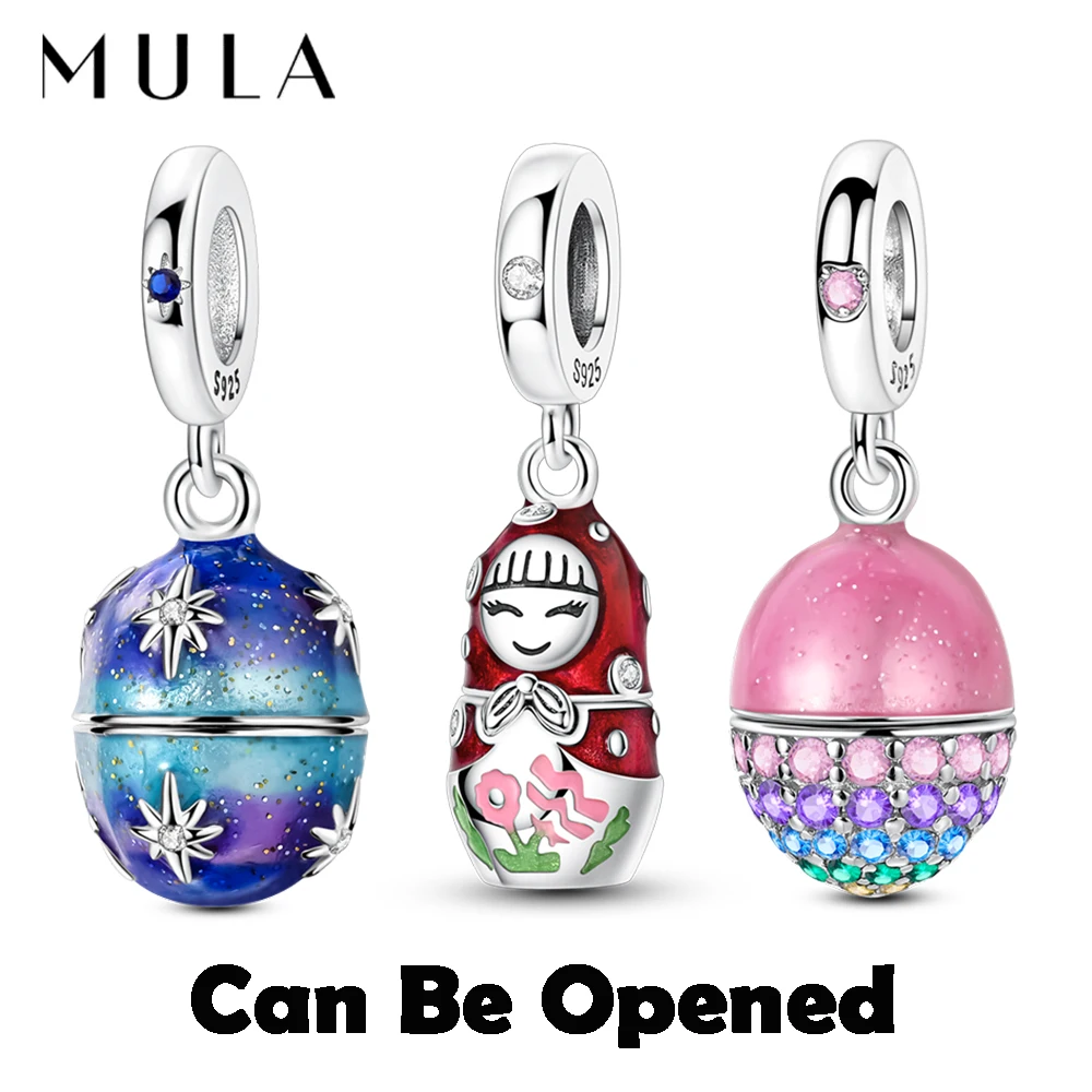 Mula 925 prata esterlina pode ser aberta pandant ovo de páscoa encantos contas caber pulseira original fazendo jóias finas feminino presente diy