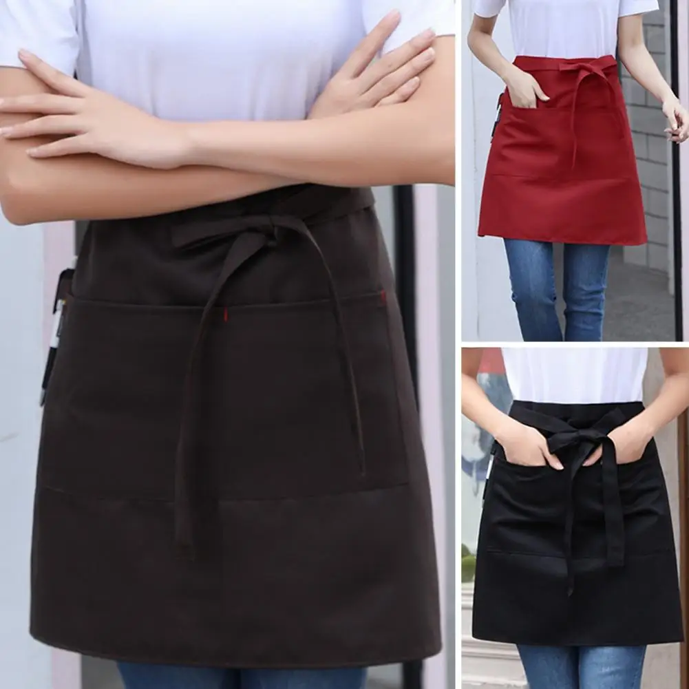 Cooking Tool Holder Apron Water-resistant Half Apron Waterproof Lace-up Half Apron For Waitress Chef With Pockets Resistant 앞치마