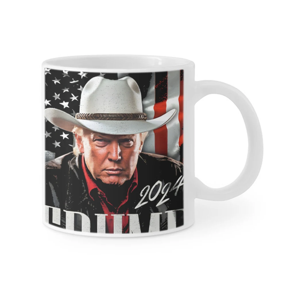 11oz Cowboy Trump 2024 Ceramic Coffee Mug For Room Halloween Decoration Birthday Christmas Holiday Gift