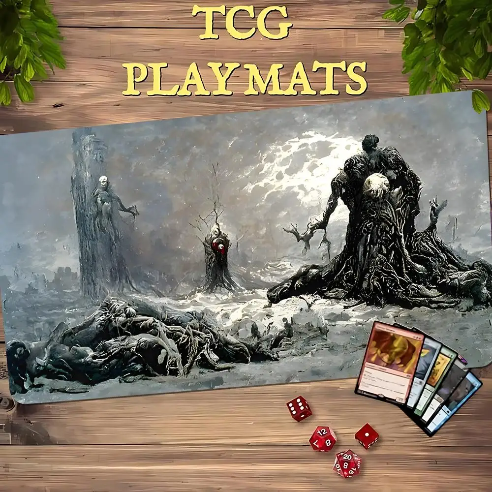 Snowfield Skeleton Knight TCG Playmat Magic Card Battle Mat Non-Slip Durable Stitched Edge 35X60CM Desk Mat Tapete Magic Mat
