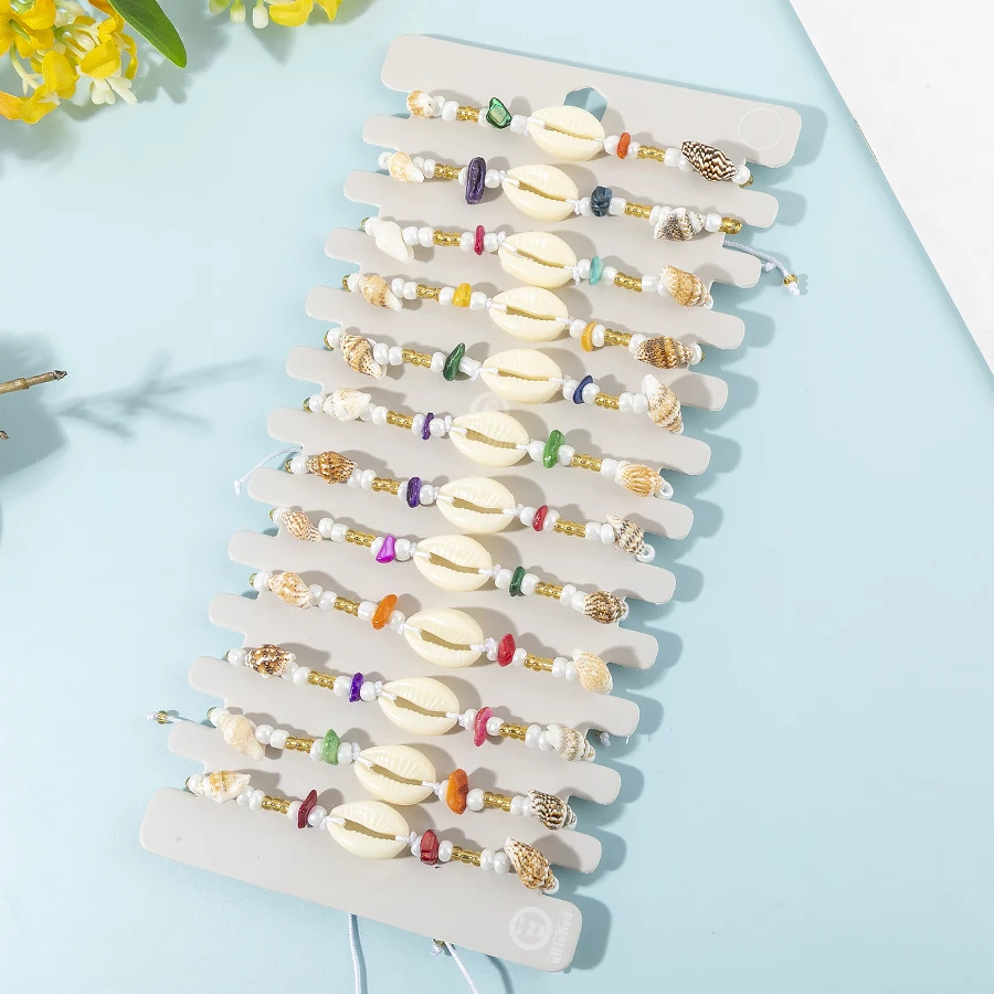 12 teile/satz Multi-stil Shell Stein Charms Armband Set Für Frauen Hand-gewebt Acryl Perlen Seil Einstellbare Armband ﻿