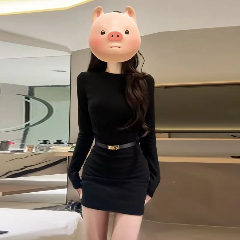 Robe noire française haut de gamme, un Style chaud en automne et en hiver, Unique, taille cintrée, polyvalente, amincissante pour femmes