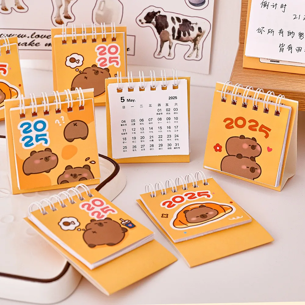 Cute Capibala Mini Desktop Paper Calendar 2024-2025 Planner Scheduler Notebook Home Decor Agenda Organizer Desktop Decoration