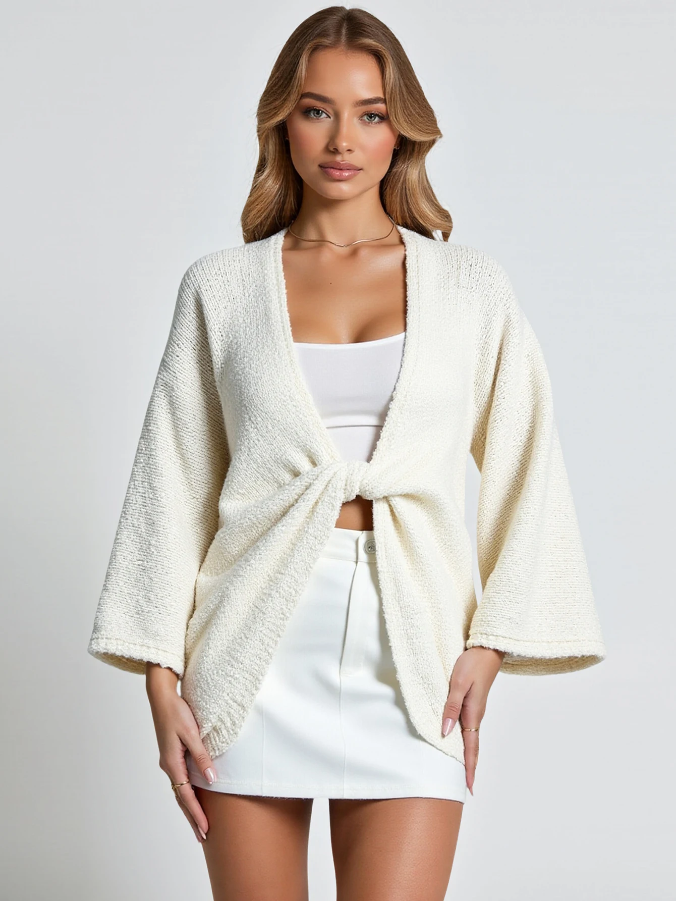 سترة نسائية كاجوال بسيطة ورقبة على شكل حرف V وأكمام طويلة للخريف، أزياء أساسية يومية مفتوحة من الأمام