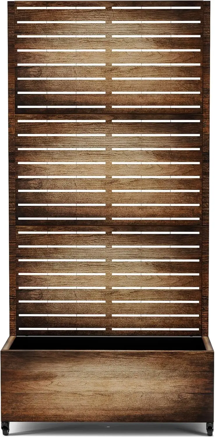 

Raised Garden Bed with Trellis and Wheels,73"x35"x16" Metal Raised Garden Bed,Vintage Wood Finish Metal Planter with Climbing Tr