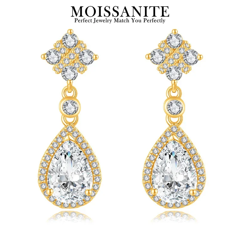 

2pcs Moissanite Drop Earrings 7x10mm Teardrop Cut 925 Sterling Silver 18K Gold Plated Luxury Wedding Jewelry Gift for Women