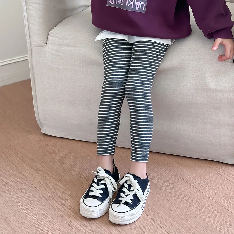 

Contrast Striped Leggings Fashionable Soft Warm Cotton Autumn Sweet Long Pant New Model Child Kint Stretch Skinny