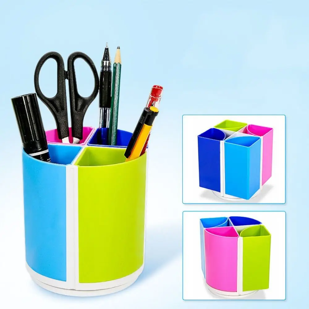 360 Degree Rotating Pencil Pen Holder Colorful 4 Slots Desktop Stationery Organizer Creative Personality Rotatable Pen Stand