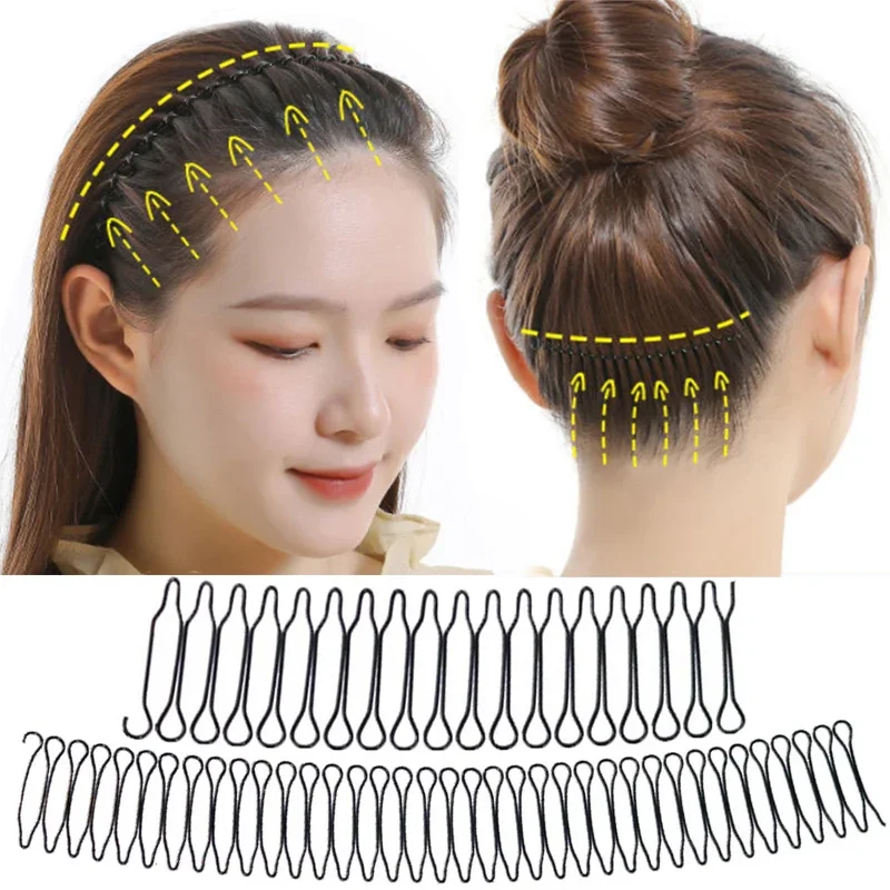 Women Invisible Broken Hair Hairpin Adult Tiara Tools Roll Curve Needle Bangs Fixed Insert Comb Professional Styling Accessories