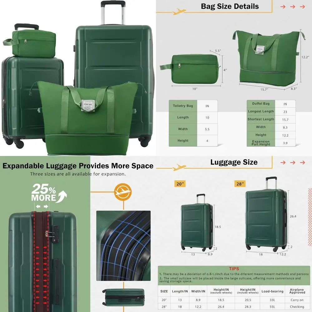 

4 piece expandable hardside luggage set with duffel bag - lightweight travel suitcases in 20" & 28"