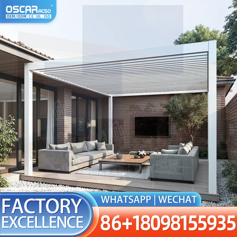 Luxury Fancy Outdoor Louvered Retractable Aluminium Arches with LED Light for Garden Patio Balcony pergola