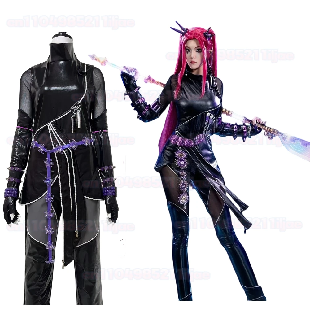 

MIRA Kpop Demon Hunter Косплей Черная кожаная куртка Костюм Меч для женщин и девочек Фэнтези Cos Хэллоуин Карнавальный костюм для вечеринки