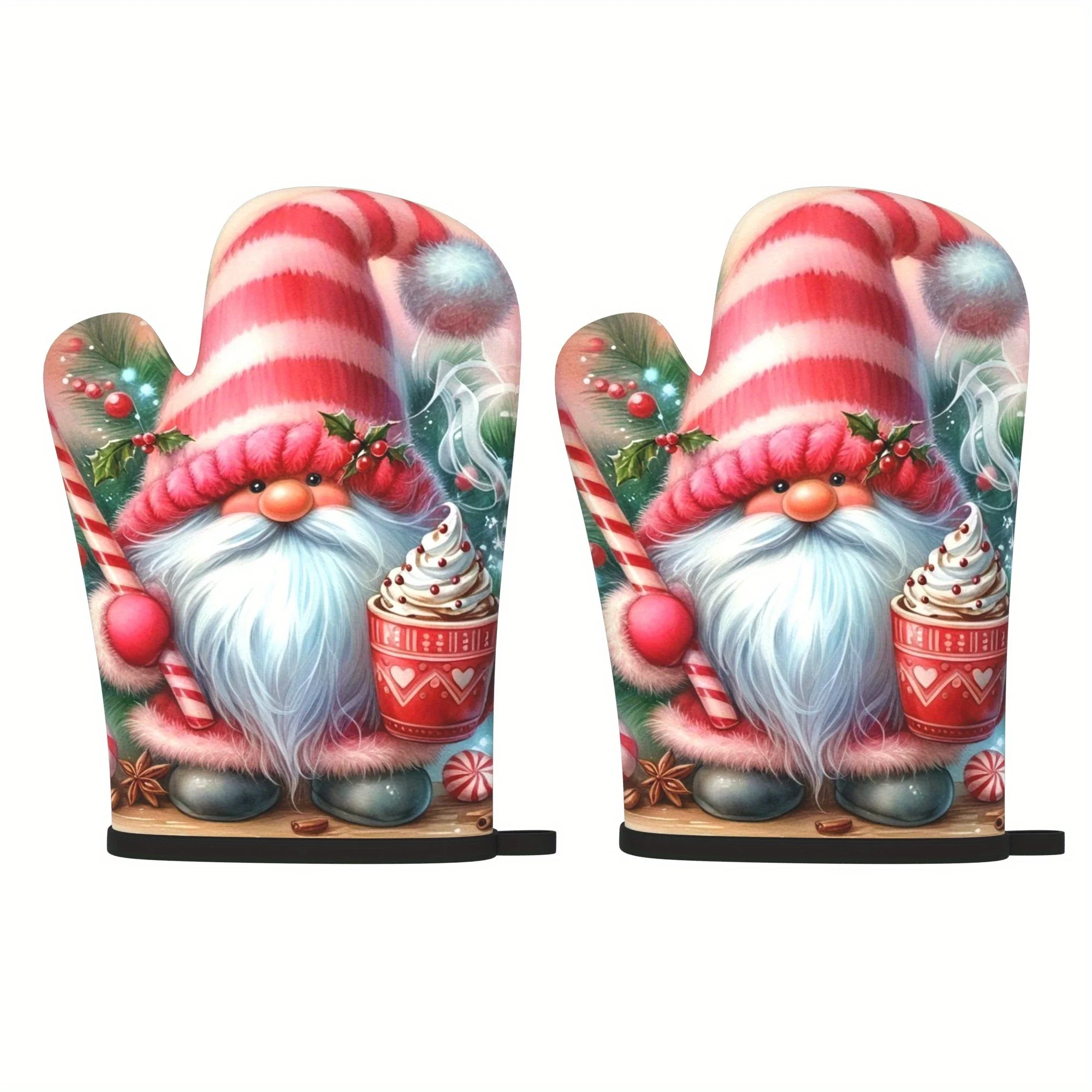 

2pcs Festive Gnome Christmas Oven Mitts - 10.6x6.7 Inch, Heat Resistant Polyester, Ideal for Grilling, Cooking, Baking, Barbecue
