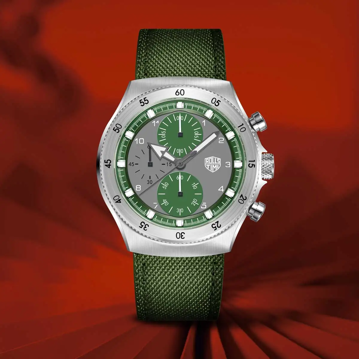 

Новые мужские часы RollsTimi: двухцветный нейлоновый ремешок, кварцевый механизм, спортивный хронограф, японский механизм, сапфировое стекло AR, наручные часы для мужчин 2026
