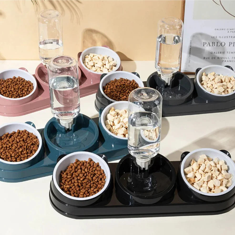 

3 in 1 Cat Feeder for Cats Small Dogs 15 Degrees Raised Cat Bowls Cat bowl Automatic Cat Water Bottle Pet Supplies