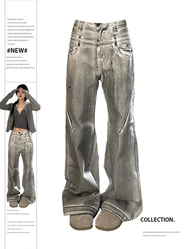 

Women's Grey Baggy Jeans Aesthetic Vintage Oversize Cowboy Pants Harajuku Straight Denim Trousers Y2k 2000s Trashy Clothes 2024