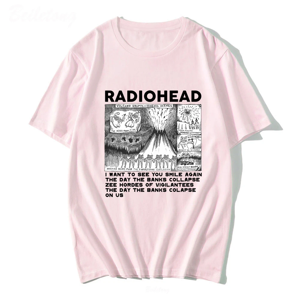 Radiohead Vintage Hip Hop Rock Band Music Print Harajuku Camisetas Black T Shirts Graphic Short Sleeve Polyester Women\'s T-shirt