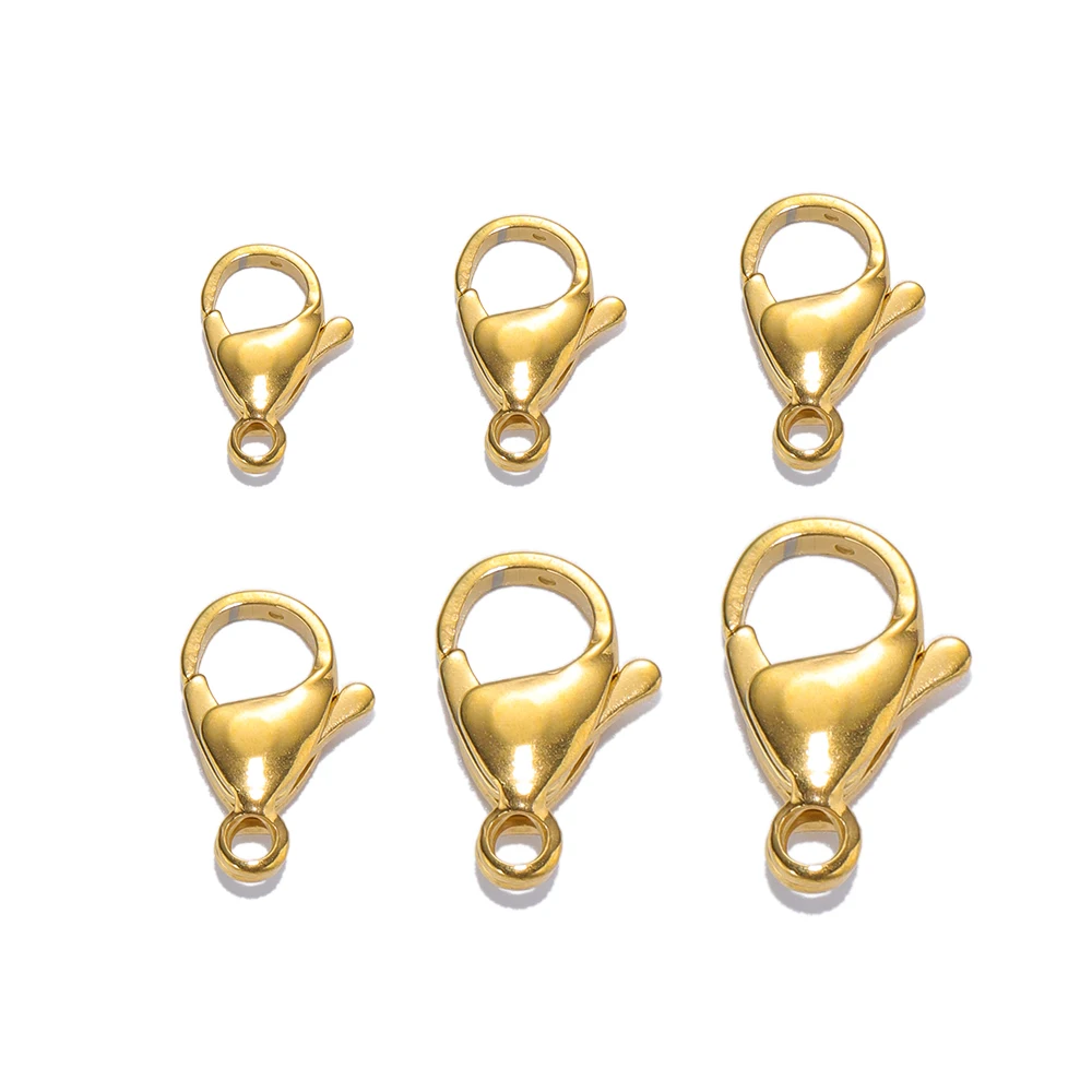 Ganchos de langosta de acero inoxidable de oro de 18K, 25 piezas, para collar, pulsera, cadenas, suministros de joyería