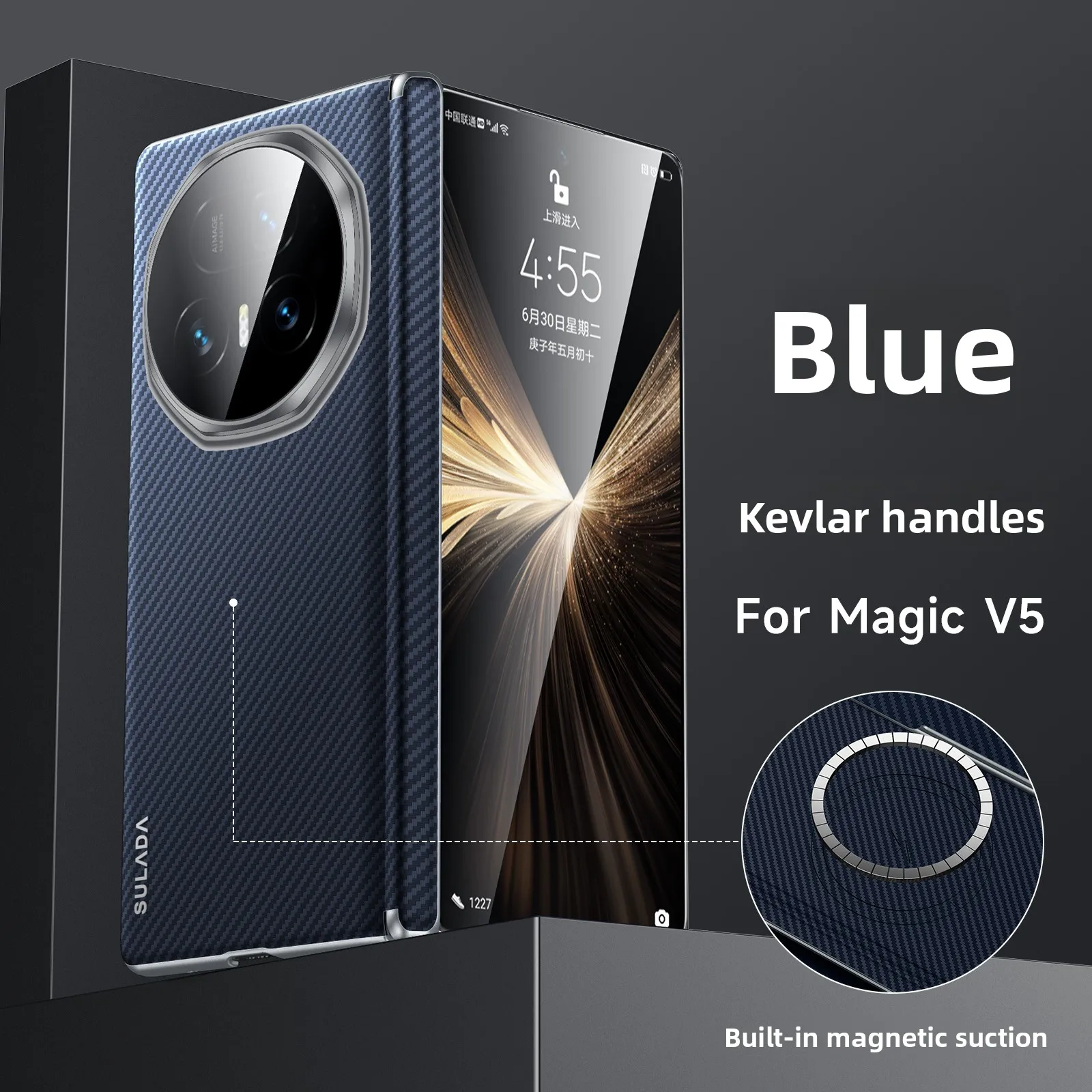 

Чехол для Honor Magic V5 в деловом стиле с текстурой из углеродного волокна, встроенный магнитный кожаный чехол с защитой от падения Honor Magic V5 Funda