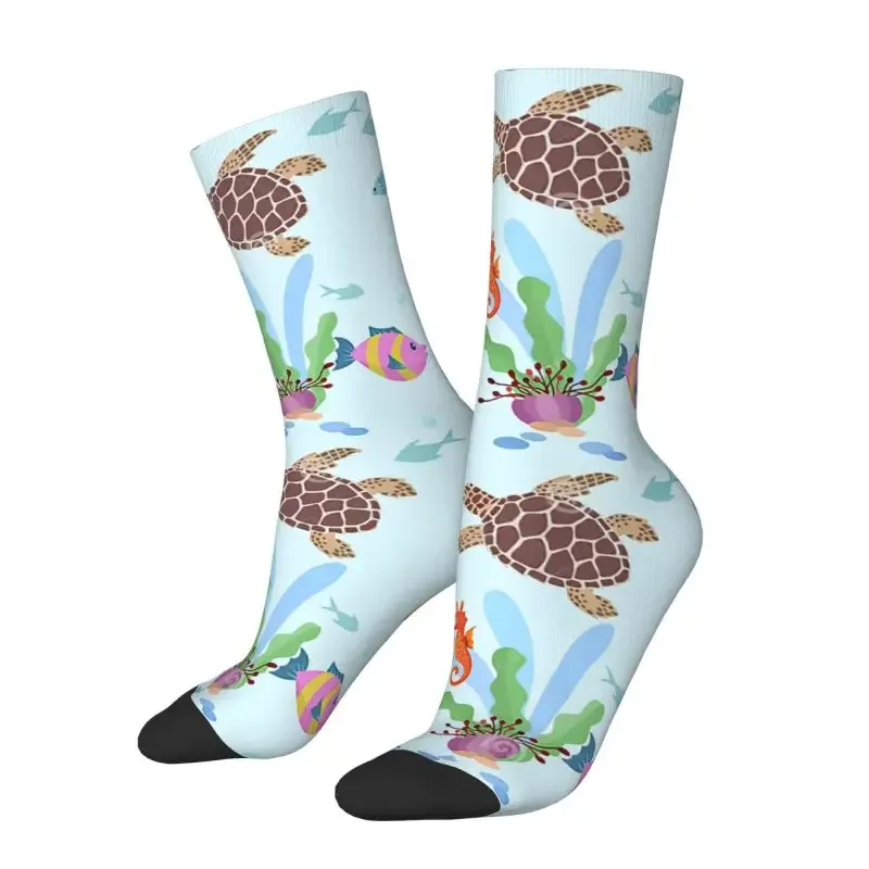 

Ocean World Turtles Fish Seahorse Dress Sock for Men Women Male Breathable Warm Fashion Marine Life Crew Socks