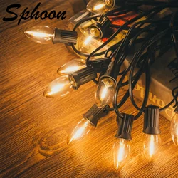 Outdoor C7 LED String Lights Vintage Candle Light Bulbs with E12 Sockets Fairy Garland Lighting for Wedding Birthday Party Decor