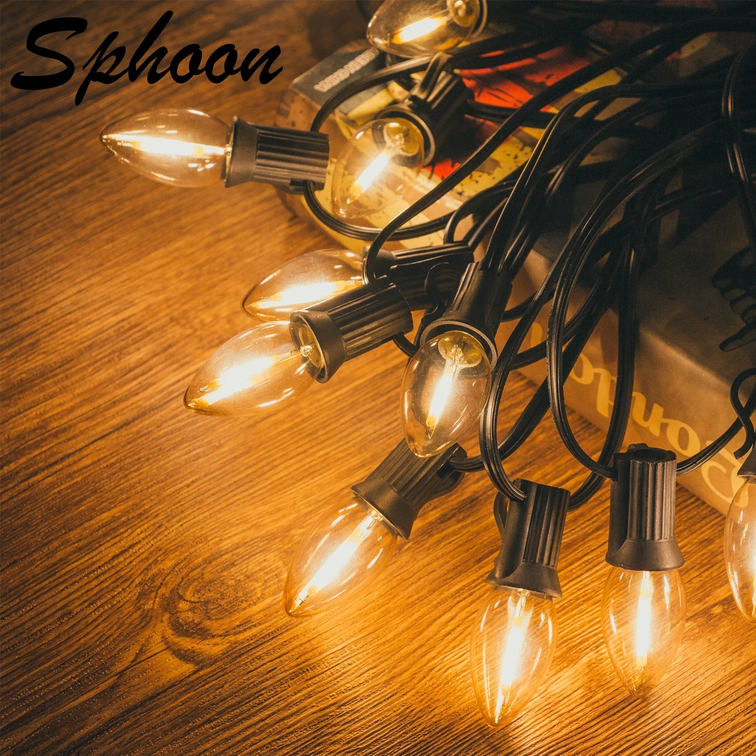 Outdoor C7 LED String Lights Vintage Candle Light Bulbs with E12 Sockets Fairy Garland Lighting for Wedding Birthday Party Decor