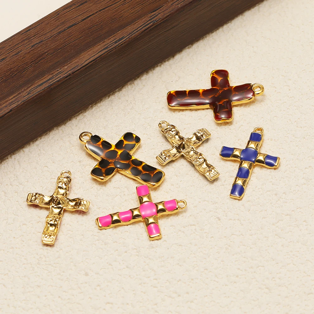 4 Stück Edelstahl-Emaille-Bambusgelenk-Kreuzanhänger für DIY-Schmuck, Damen-Halsketten, Anhänger, Ohrringe, Bastelzubehör – Detail 5