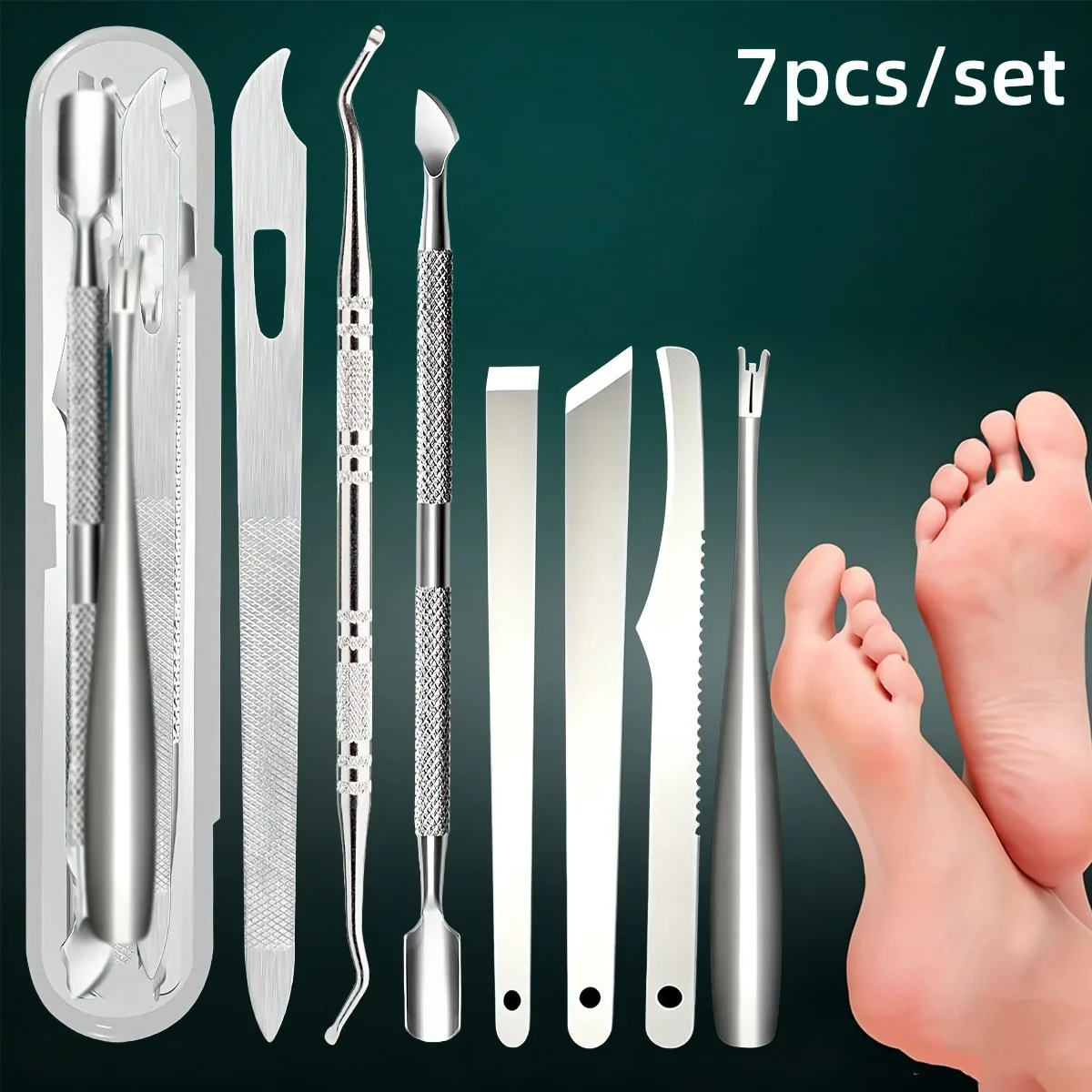 7pcs Stainless Steel Nail Care Kit: Precision Cuticle Remover & Callus Trimmer Set - Unscented, Includes Nail File & Cleaner