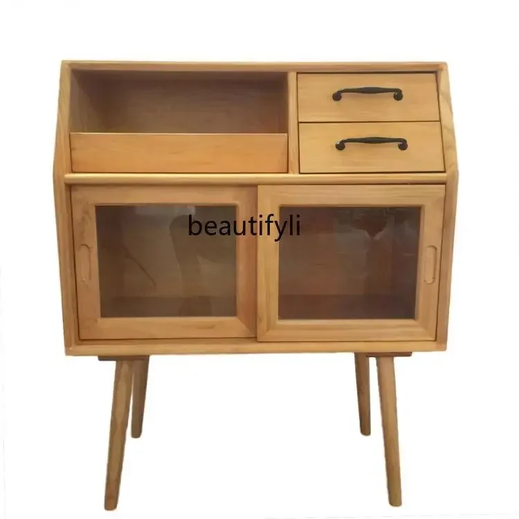 

Nordic Solid Wood Simplicity Sideboard Cabinet Japanese Style Side Cabinet Tea Cabinet Storage Hallway Equipment Sideboard