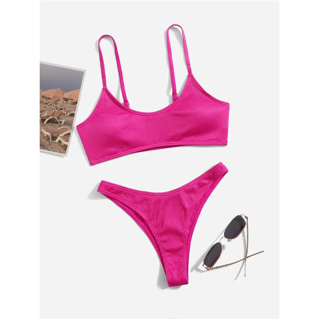 Gerippter Bikini mit hohem Beinausschnitt, Damen-Badeanzug, zweiteiliges Bikini-Set, brasilianischer Schnitt, gepolstert, Badebekleidung, Badeanzug, Modell V7126. – Detail 7
