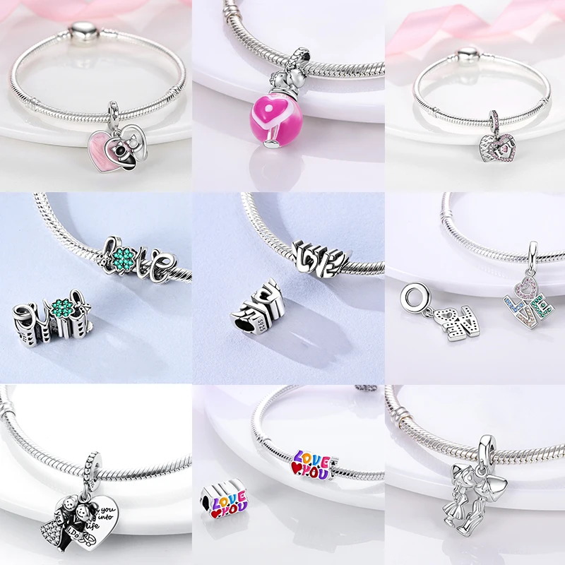 925 Sterling Silber Liebesherz-Charm-Perlen Paar Romantisch Passend für Original-Armband Valentinstag Jahrestag DIY Damenschmuck – Detail 4